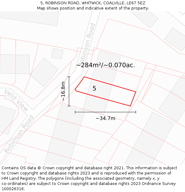 5, ROBINSON ROAD, WHITWICK, COALVILLE, LE67 5EZ: Plot and title map