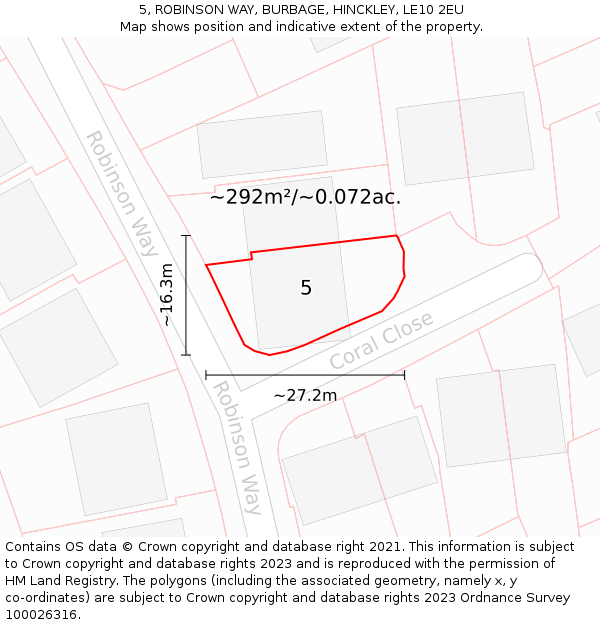 5, ROBINSON WAY, BURBAGE, HINCKLEY, LE10 2EU: Plot and title map