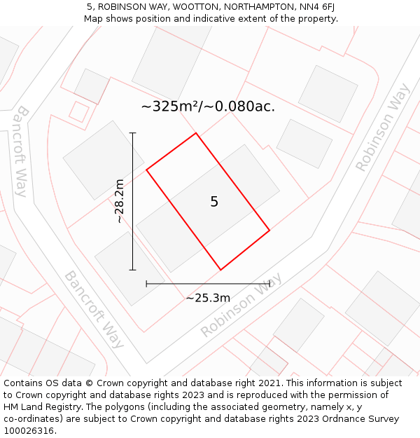 5, ROBINSON WAY, WOOTTON, NORTHAMPTON, NN4 6FJ: Plot and title map