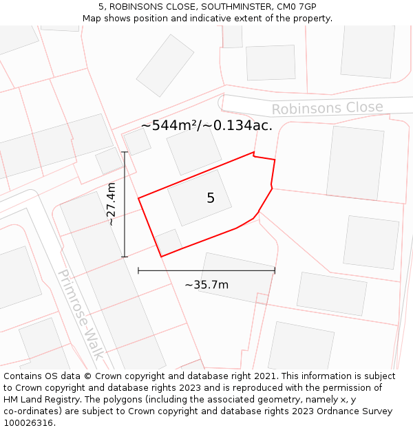 5, ROBINSONS CLOSE, SOUTHMINSTER, CM0 7GP: Plot and title map