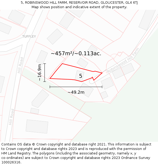 5, ROBINSWOOD HILL FARM, RESERVOIR ROAD, GLOUCESTER, GL4 6TJ: Plot and title map