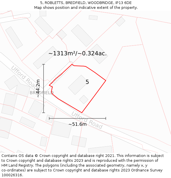 5, ROBLETTS, BREDFIELD, WOODBRIDGE, IP13 6DE: Plot and title map