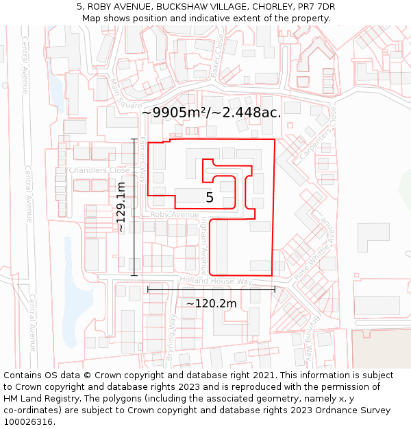 5, ROBY AVENUE, BUCKSHAW VILLAGE, CHORLEY, PR7 7DR: Plot and title map
