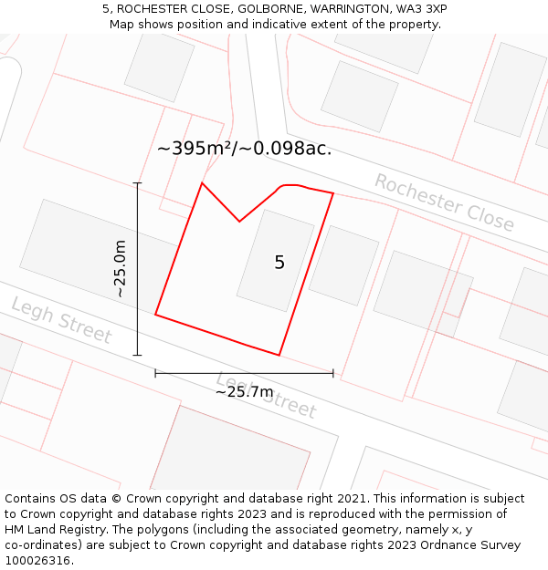 5, ROCHESTER CLOSE, GOLBORNE, WARRINGTON, WA3 3XP: Plot and title map
