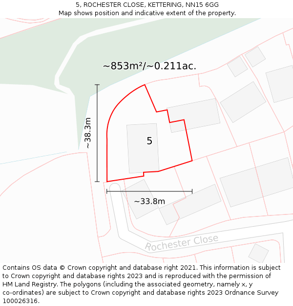 5, ROCHESTER CLOSE, KETTERING, NN15 6GG: Plot and title map