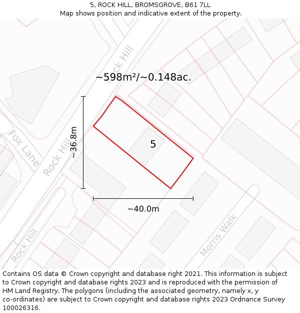 5, ROCK HILL, BROMSGROVE, B61 7LL: Plot and title map