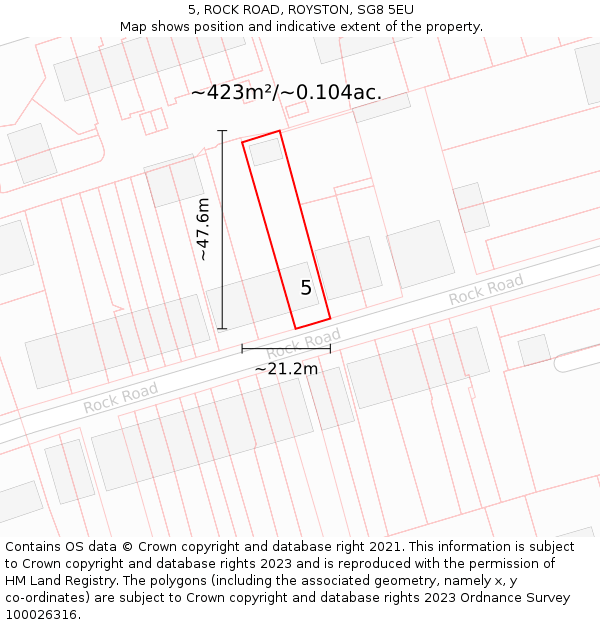 5, ROCK ROAD, ROYSTON, SG8 5EU: Plot and title map