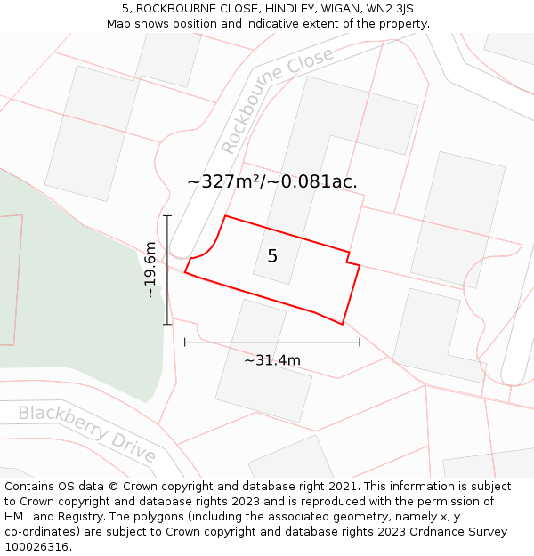 5, ROCKBOURNE CLOSE, HINDLEY, WIGAN, WN2 3JS: Plot and title map