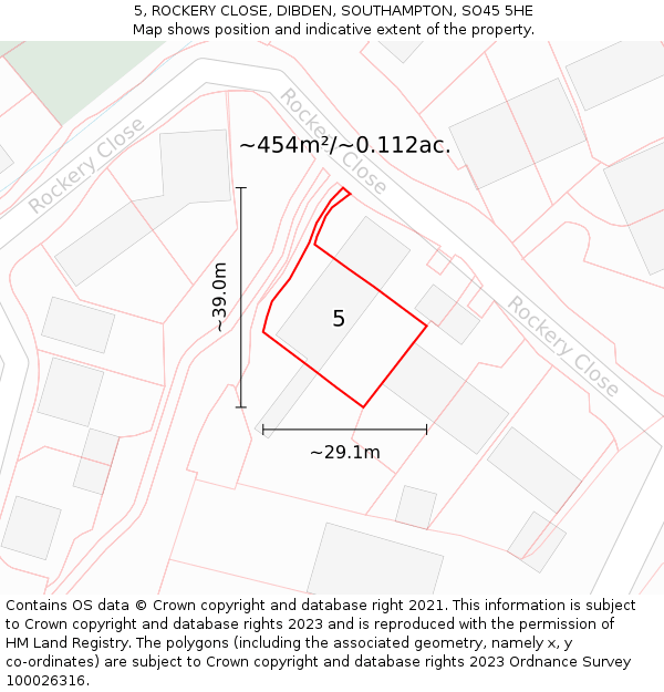 5, ROCKERY CLOSE, DIBDEN, SOUTHAMPTON, SO45 5HE: Plot and title map