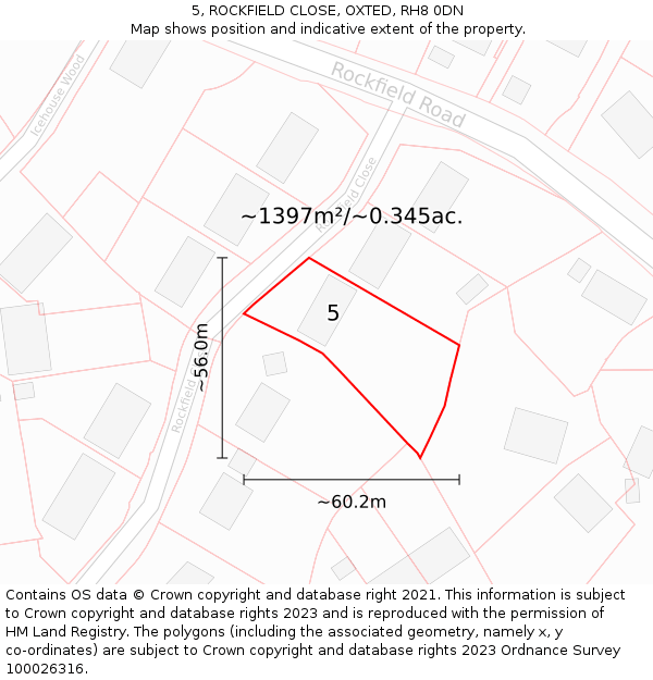 5, ROCKFIELD CLOSE, OXTED, RH8 0DN: Plot and title map
