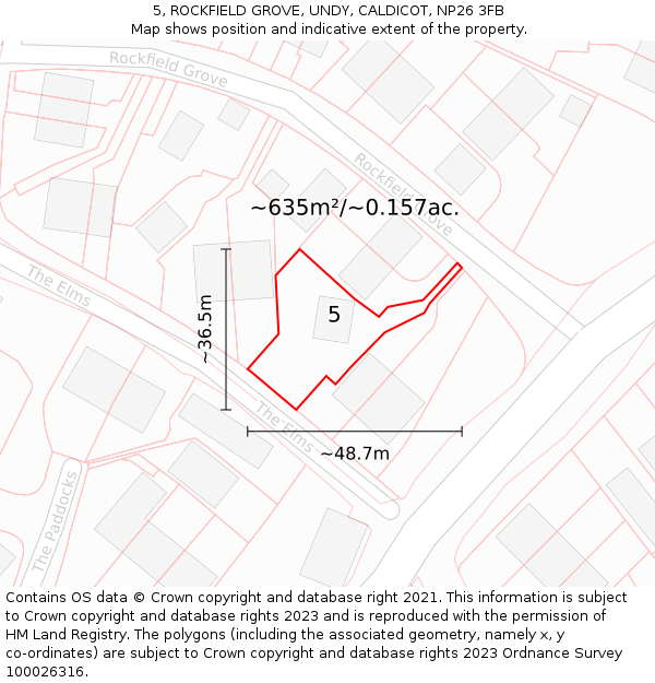 5, ROCKFIELD GROVE, UNDY, CALDICOT, NP26 3FB: Plot and title map