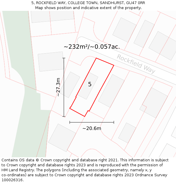 5, ROCKFIELD WAY, COLLEGE TOWN, SANDHURST, GU47 0RR: Plot and title map