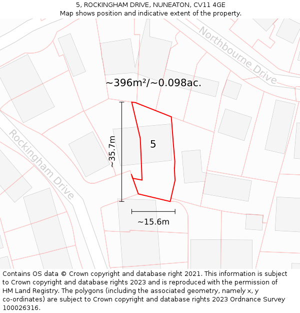 5, ROCKINGHAM DRIVE, NUNEATON, CV11 4GE: Plot and title map