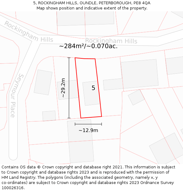 5, ROCKINGHAM HILLS, OUNDLE, PETERBOROUGH, PE8 4QA: Plot and title map
