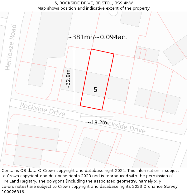 5, ROCKSIDE DRIVE, BRISTOL, BS9 4NW: Plot and title map
