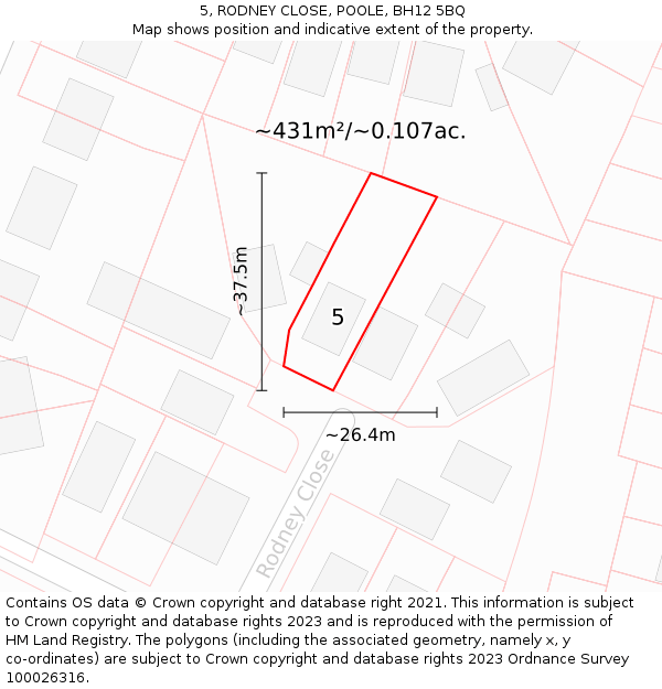 5, RODNEY CLOSE, POOLE, BH12 5BQ: Plot and title map