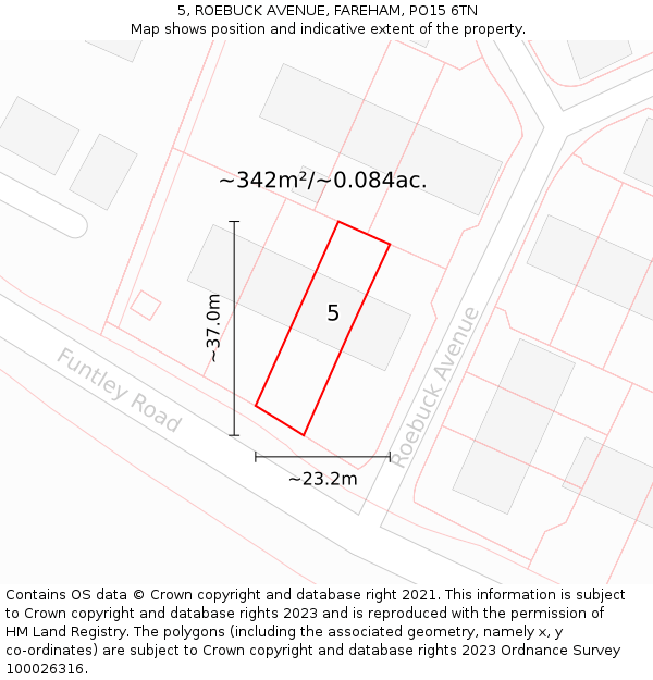 5, ROEBUCK AVENUE, FAREHAM, PO15 6TN: Plot and title map