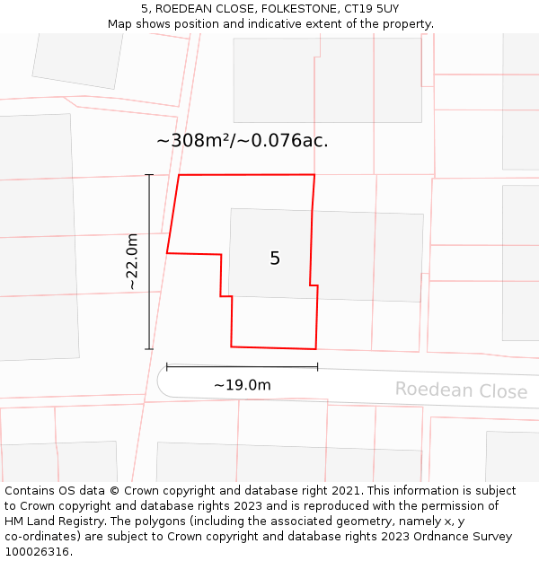 5, ROEDEAN CLOSE, FOLKESTONE, CT19 5UY: Plot and title map