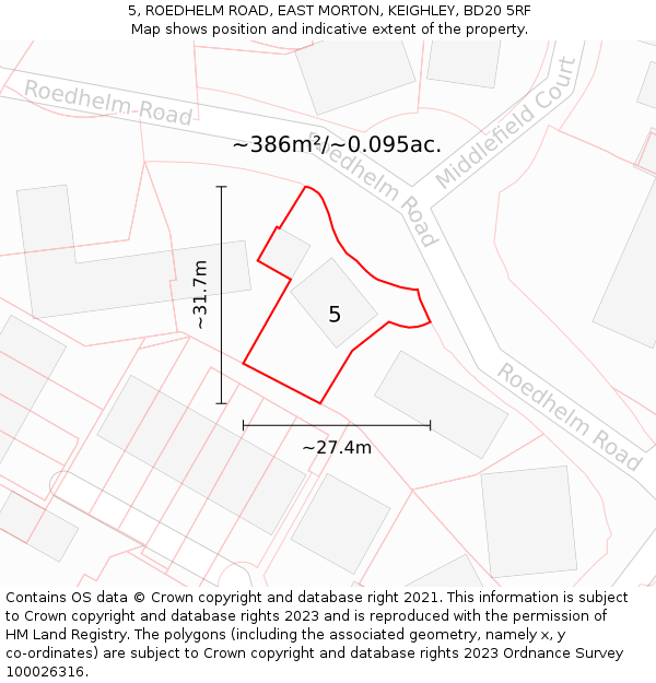 5, ROEDHELM ROAD, EAST MORTON, KEIGHLEY, BD20 5RF: Plot and title map