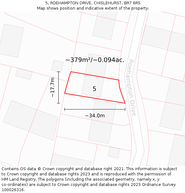 5, ROEHAMPTON DRIVE, CHISLEHURST, BR7 6RS: Plot and title map