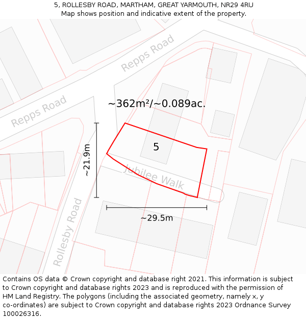5, ROLLESBY ROAD, MARTHAM, GREAT YARMOUTH, NR29 4RU: Plot and title map