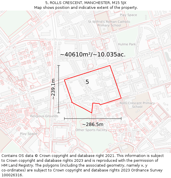 5, ROLLS CRESCENT, MANCHESTER, M15 5JX: Plot and title map