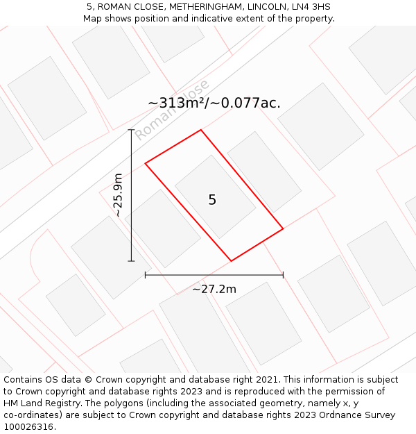 5, ROMAN CLOSE, METHERINGHAM, LINCOLN, LN4 3HS: Plot and title map