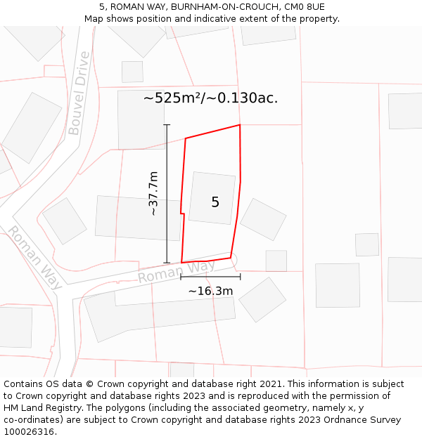 5, ROMAN WAY, BURNHAM-ON-CROUCH, CM0 8UE: Plot and title map