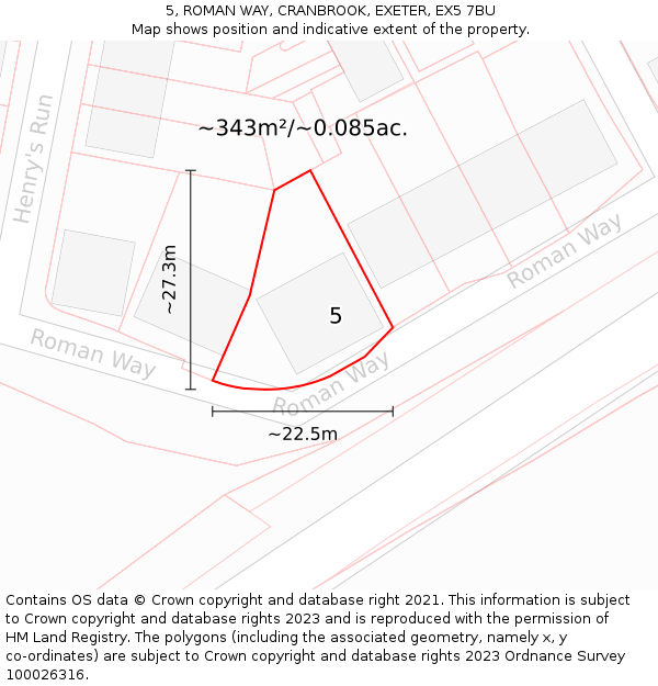 5, ROMAN WAY, CRANBROOK, EXETER, EX5 7BU: Plot and title map