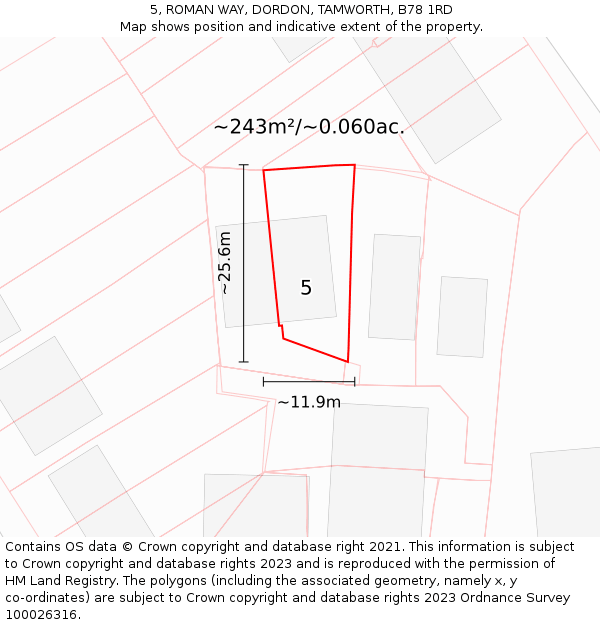 5, ROMAN WAY, DORDON, TAMWORTH, B78 1RD: Plot and title map
