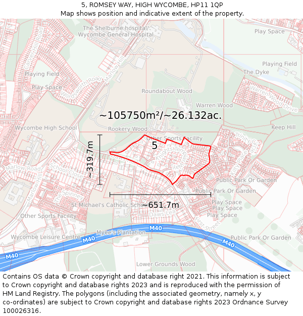 5, ROMSEY WAY, HIGH WYCOMBE, HP11 1QP: Plot and title map