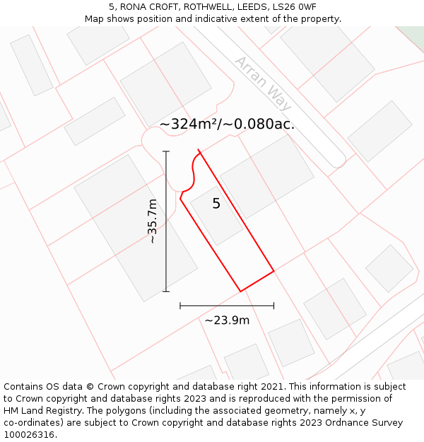 5, RONA CROFT, ROTHWELL, LEEDS, LS26 0WF: Plot and title map
