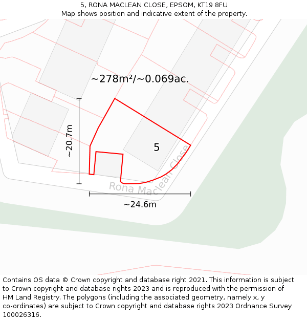 5, RONA MACLEAN CLOSE, EPSOM, KT19 8FU: Plot and title map