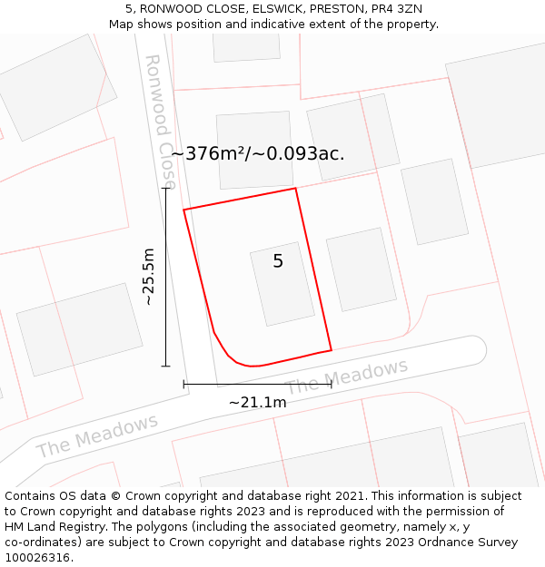 5, RONWOOD CLOSE, ELSWICK, PRESTON, PR4 3ZN: Plot and title map