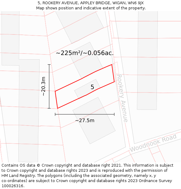 5, ROOKERY AVENUE, APPLEY BRIDGE, WIGAN, WN6 9JX: Plot and title map