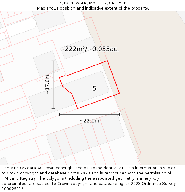 5, ROPE WALK, MALDON, CM9 5EB: Plot and title map