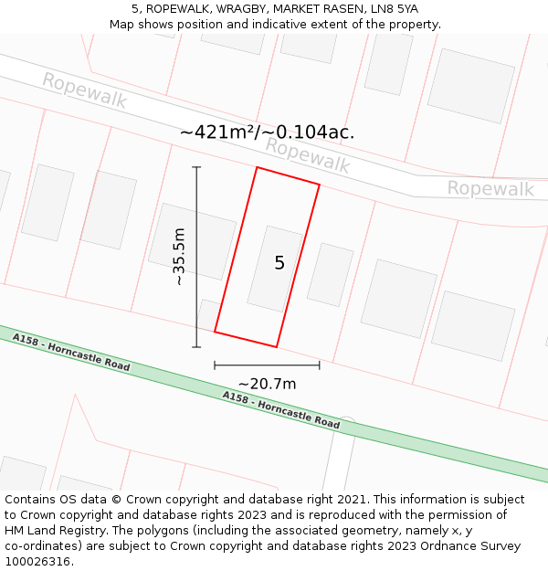 5, ROPEWALK, WRAGBY, MARKET RASEN, LN8 5YA: Plot and title map