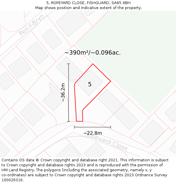 5, ROPEYARD CLOSE, FISHGUARD, SA65 9BH: Plot and title map