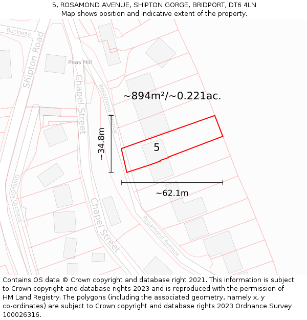 5, ROSAMOND AVENUE, SHIPTON GORGE, BRIDPORT, DT6 4LN: Plot and title map