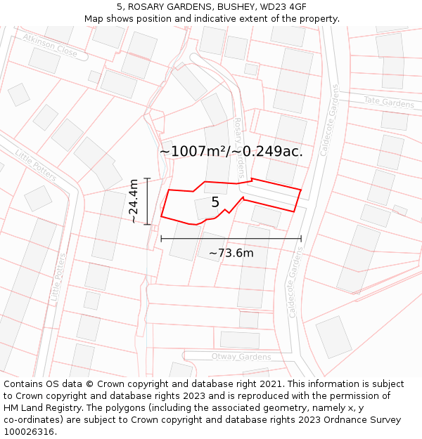 5, ROSARY GARDENS, BUSHEY, WD23 4GF: Plot and title map