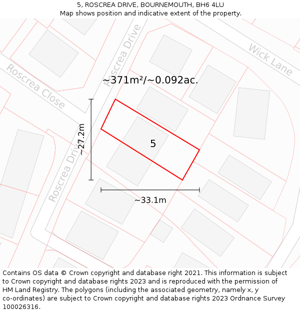 5, ROSCREA DRIVE, BOURNEMOUTH, BH6 4LU: Plot and title map