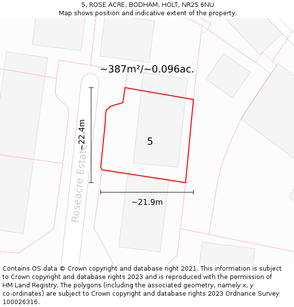 5, ROSE ACRE, BODHAM, HOLT, NR25 6NU: Plot and title map