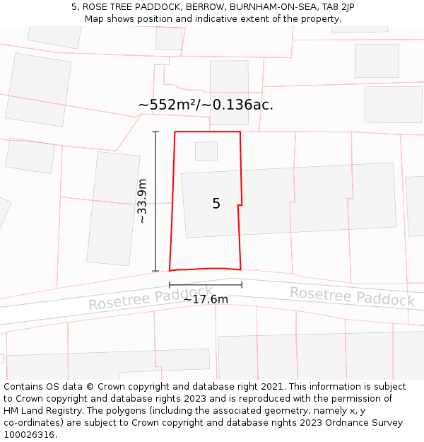 5, ROSE TREE PADDOCK, BERROW, BURNHAM-ON-SEA, TA8 2JP: Plot and title map