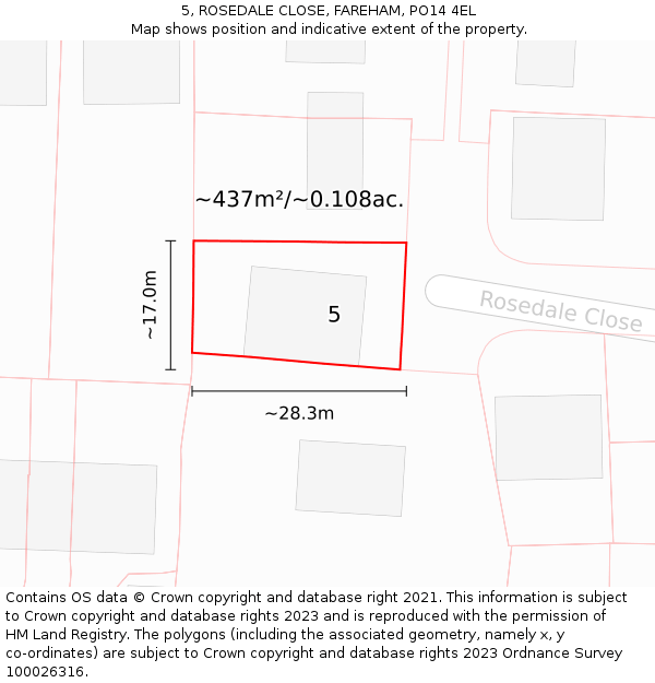 5, ROSEDALE CLOSE, FAREHAM, PO14 4EL: Plot and title map