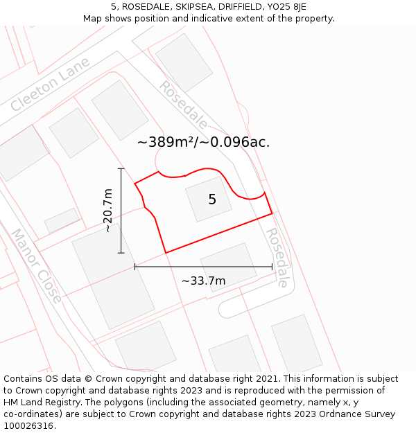 5, ROSEDALE, SKIPSEA, DRIFFIELD, YO25 8JE: Plot and title map