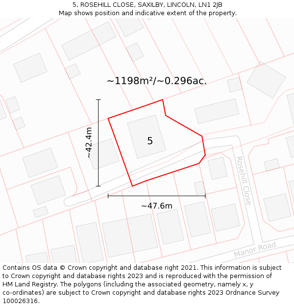 5, ROSEHILL CLOSE, SAXILBY, LINCOLN, LN1 2JB: Plot and title map