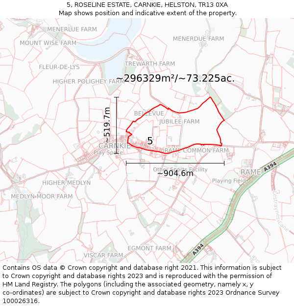 5, ROSELINE ESTATE, CARNKIE, HELSTON, TR13 0XA: Plot and title map