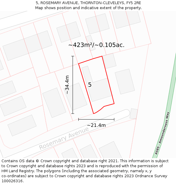 5, ROSEMARY AVENUE, THORNTON-CLEVELEYS, FY5 2RE: Plot and title map