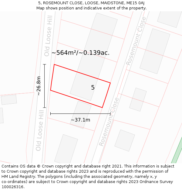 5, ROSEMOUNT CLOSE, LOOSE, MAIDSTONE, ME15 0AJ: Plot and title map