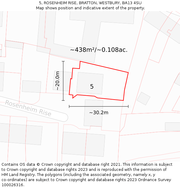 5, ROSENHEIM RISE, BRATTON, WESTBURY, BA13 4SU: Plot and title map